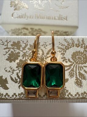 Caitlyn Minimalist Drop Earrings with Emerald Colored Stones